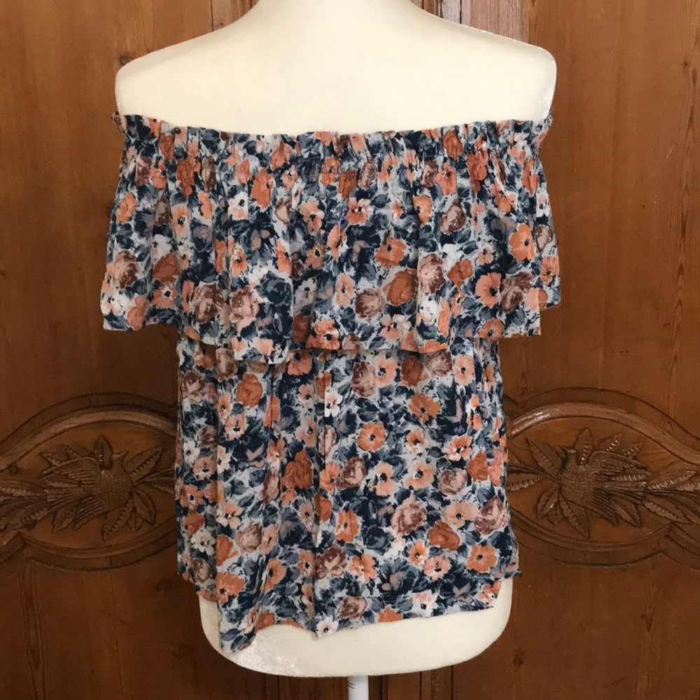 Current/Elliott Off Shoulder Flower Ruffle Top - Picture 2 of 5